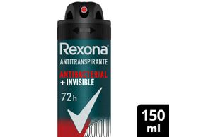 Desodorante Antitranspirante Aerosol Masculino Rexona Antibacterial + Invisible 72 horas 150ml