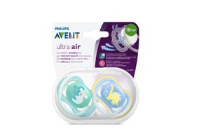 Chupeta Avent Ultra Air Cor Azul Decoradas 18m+ Com 2 Unidades