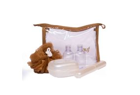 Kit Viagem Dauf Dourado Com Porta Escova/Porta Sabonete/Bucha/Recipiente Para Shampoo/Recipiente Para Condicionador