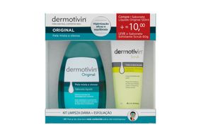 Dermotivin Original Pele Mista A Oleosa Sabonete Líquido 120ml + R$ 10,00 Dermotivin Scrub Sabonete Cremoso Esfoliante 60g