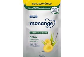 Sabonete Líquido Detox Com Glicerina Capim-Limão Gengibre Monange Refil Econômico Sachê Com 400ml