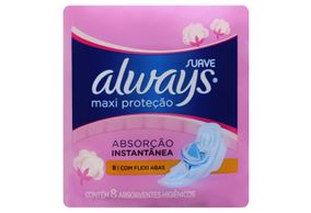Absorvente Always Maxi Proteção Pink com Abas 8 unidades