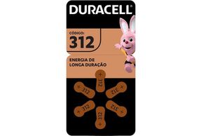 Pilha para Aparelho Auditivo Duracell tamanho 312 6 unidades