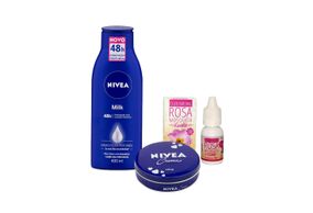 Kit Beleza NIVEA Creme Hidratante Lata 145g + NIVEA Loção Hidratante Milk 400ml + Óleo de Rosa Mosqueta Epilê 10ml