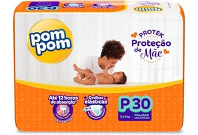 Fralda Pom Pom Protek Proteção de Mãe Jumbo P com 30 Unidades