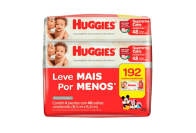 Kit Lenço Umedecido Huggies Disney Baby Supreme Care Proteção Natural Hipoalergênico Sem Álcool 48 unidades 4 pacotes