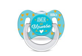 Chupeta Bico de Silicone Lillo Funny Amor da Mãe Tamanho 1 Ortodôntica Azul