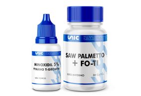 Minoxidil 5% + Nano T-Growth (30Ml) + Saw Palmetto+ Fo-Ti - 30 Cápsulas
