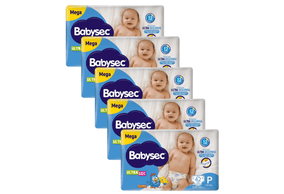 Kit 5 Fraldas Babysec Ultrasec Mega Galinha Pintadinha P com 42 unidades