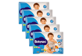 Kit 5 Fraldas Babysec Ultrasec Jumbo Galinha Pintadinha G com 22 unidades