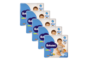 Kit 5 Fraldas Babysec Ultrasec Jumbo Galinha Pintadinha G com 16 unidades
