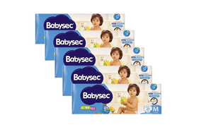 Kit 5 Fraldas Babysec Ultrasec Jumbo Galinha Pintadinha M com 26 unidades