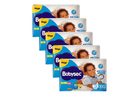 Kit 5 Fraldas Babysec Ultrasec Mega Galinha Pintadinha XXG com 28 unidades
