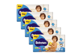 Kit 5 Fraldas Babysec Ultrasec Mega Galinha Pintadinha M com 38 unidades