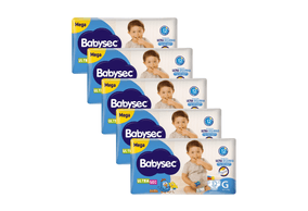 Kit 5 Fraldas Babysec Ultrasec Mega Galinha Pintadinha G com 32 unidades