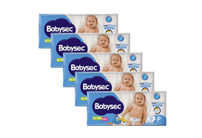 Kit 5 Fraldas Babysec Ultrasec Jumbo Galinha Pintadinha P com 28 unidades