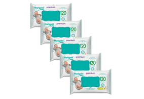 Kit 5 Toalhas Umedecidas Marigold Premium Camomila com 120 unidades