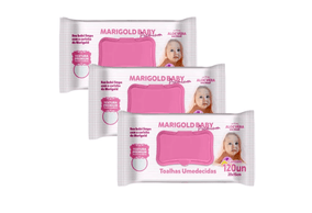 Kit 3 Toalhas Umedecidas Marigold Premium Rosa com 120 unidades