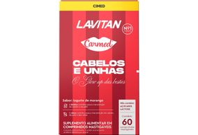 Suplemento Alimentar Lavitan Carmed Cabelos e Unhas Sabor Iogurte de Morango 60 Comprimidos Mastigáveis