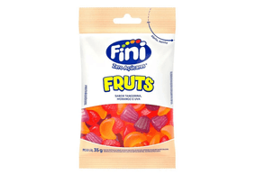 Balas de Gelatina Fini Zero Açúcares Fruts Morango Tangerina e Uva 35g