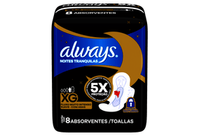 Absorvente Always Noites Tranquilas Cobertura Suave XG com Abas 8 Unidades