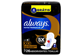 Absorvente Always Noites Tranquilas Cobertura Suave XG com Abas 26 Unidades