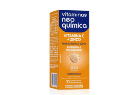Vitamina C + Zinco Zero Açúcar Sabor Laranja 10 Comprimidos Efervescentes