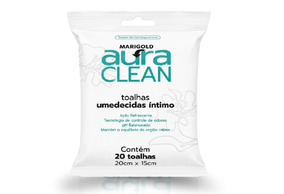 Toalha Umedecida Marigold Aura Clean Íntimo com 20 Unidades