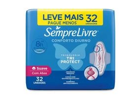 Absorvente Sempre Livre Conforto Diurno Cobertura Suave Com Abas com 32 unidades